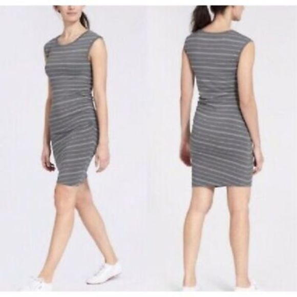 Athleta Gray Stripe Carefree Tee Dress Size Small - Picture 1 of 9